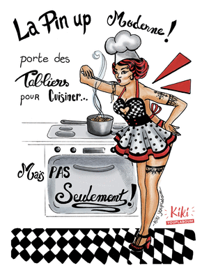 Carte humour La pin up Moderne porte des tabliers
